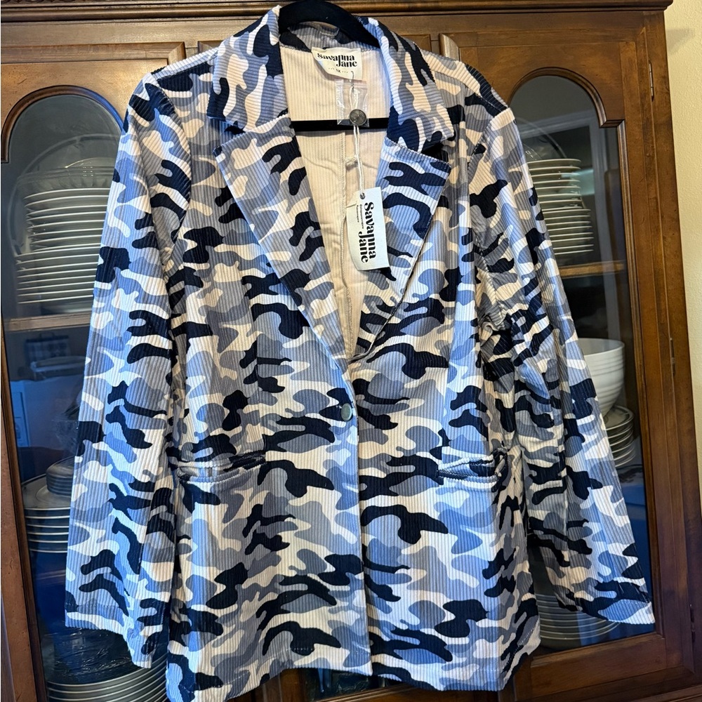 Savanna Jane Black, Grey, & Cream Corduroy Camouflage Blazer